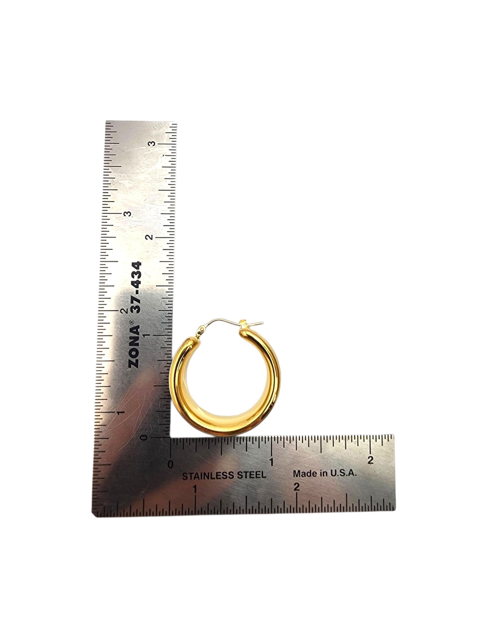 14K Yellow Gold Wide Hoop Earrings #22718 For Sale 3