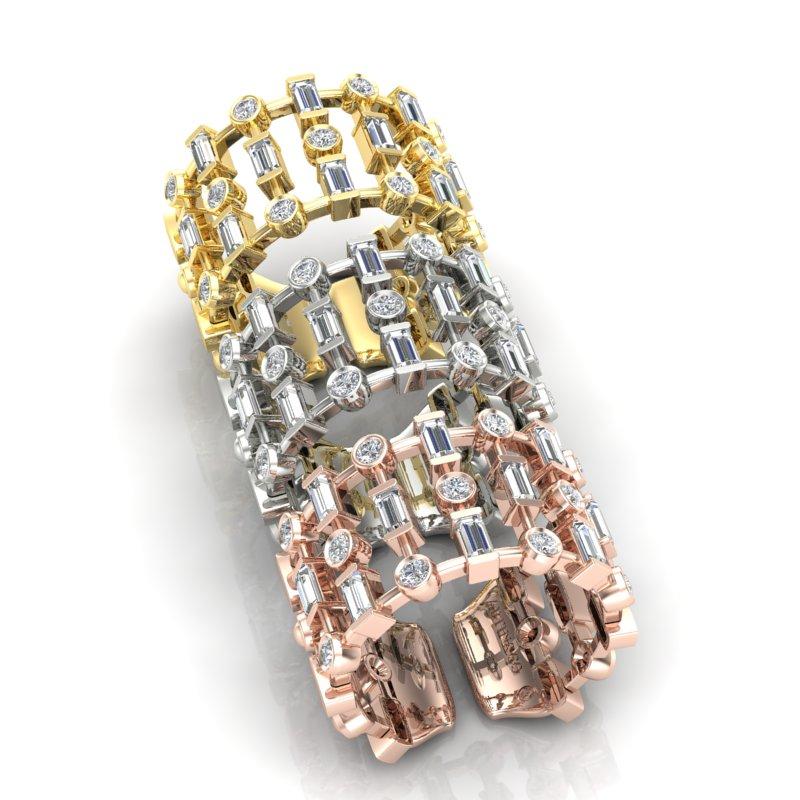 14K Yellow Gold Wide Lace Baguette & Bezel Open Cigar Diamond Band Ring  For Sale 2