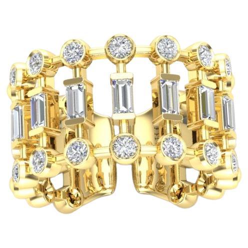 14K Yellow Gold Wide Lace Baguette & Bezel Open Cigar Diamond Band Ring  For Sale