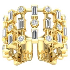 14K Yellow Gold Wide Lace Baguette & Bezel Open Cigar Diamond Band Ring 