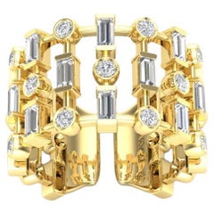 Anello a fascia in oro giallo 14K con pizzo largo, baguette e castone aperto con diamante a sigaro