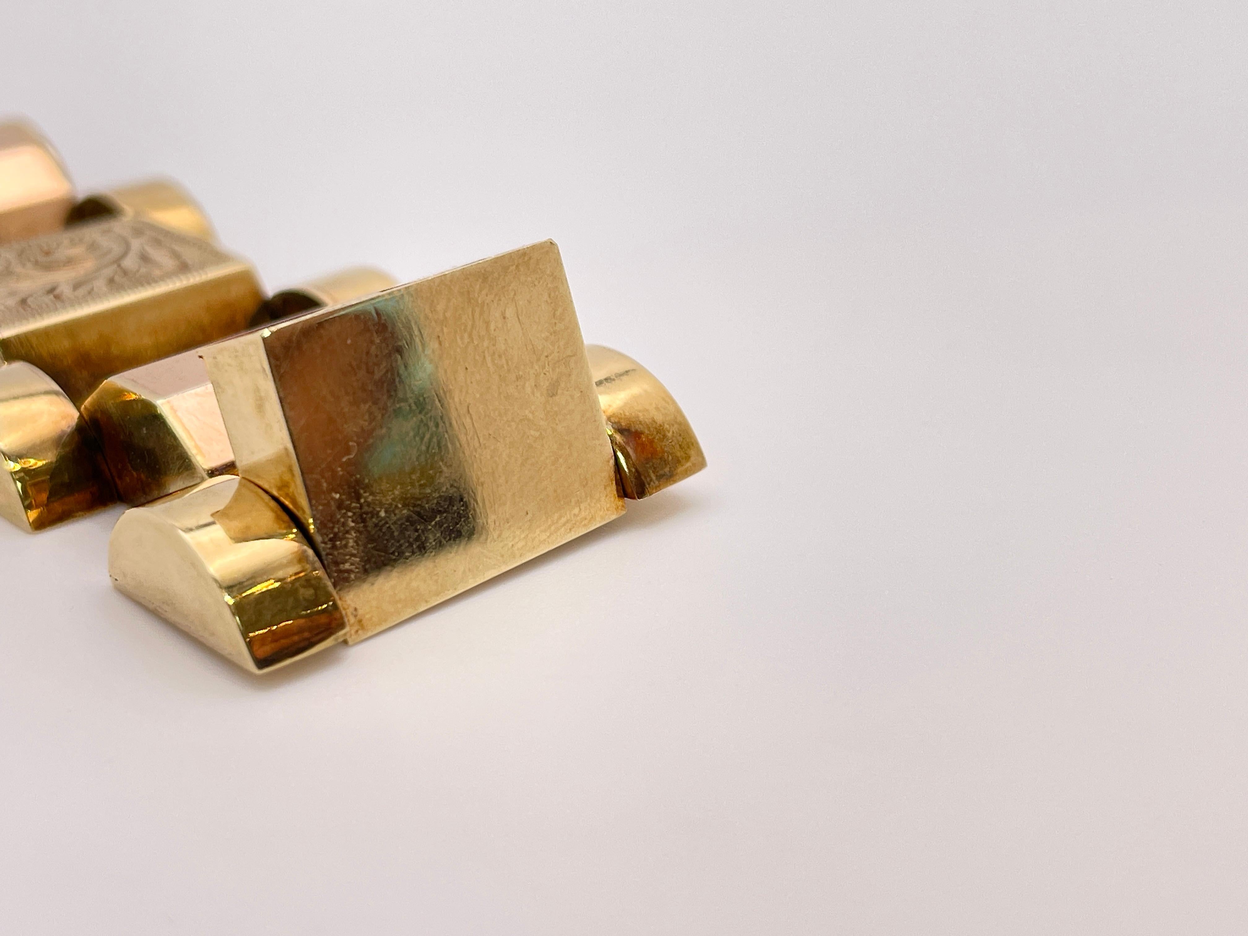 14K Yellow Gold Wide Link Bracelet For Sale 16