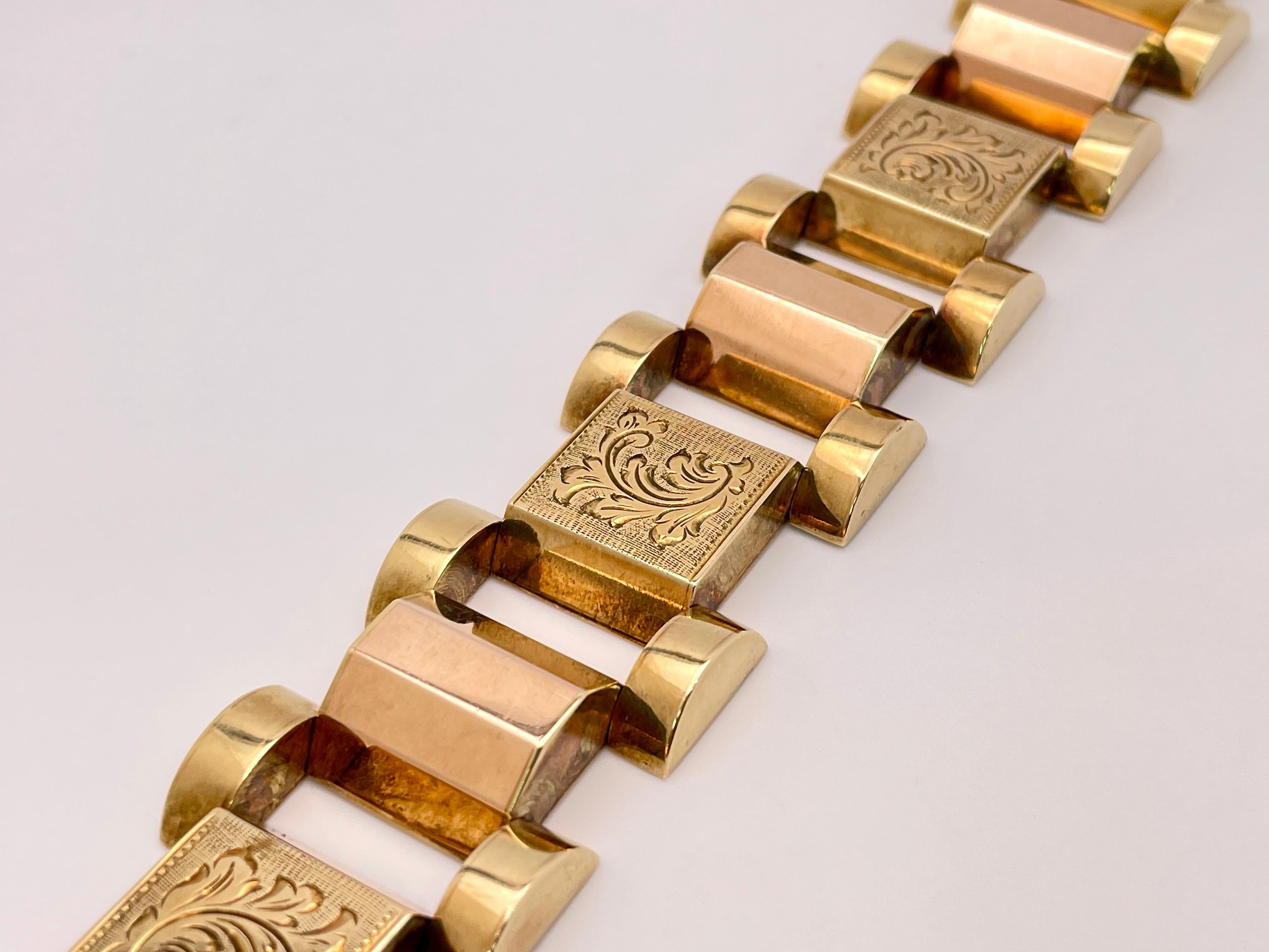 Men's 14K Yellow Gold Wide Link Bracelet  For Sale