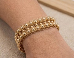 14K Yellow Gold Wide Mesh Ball Bead Statement Bracelet 7" 30g 20mm  Gold Pur220
