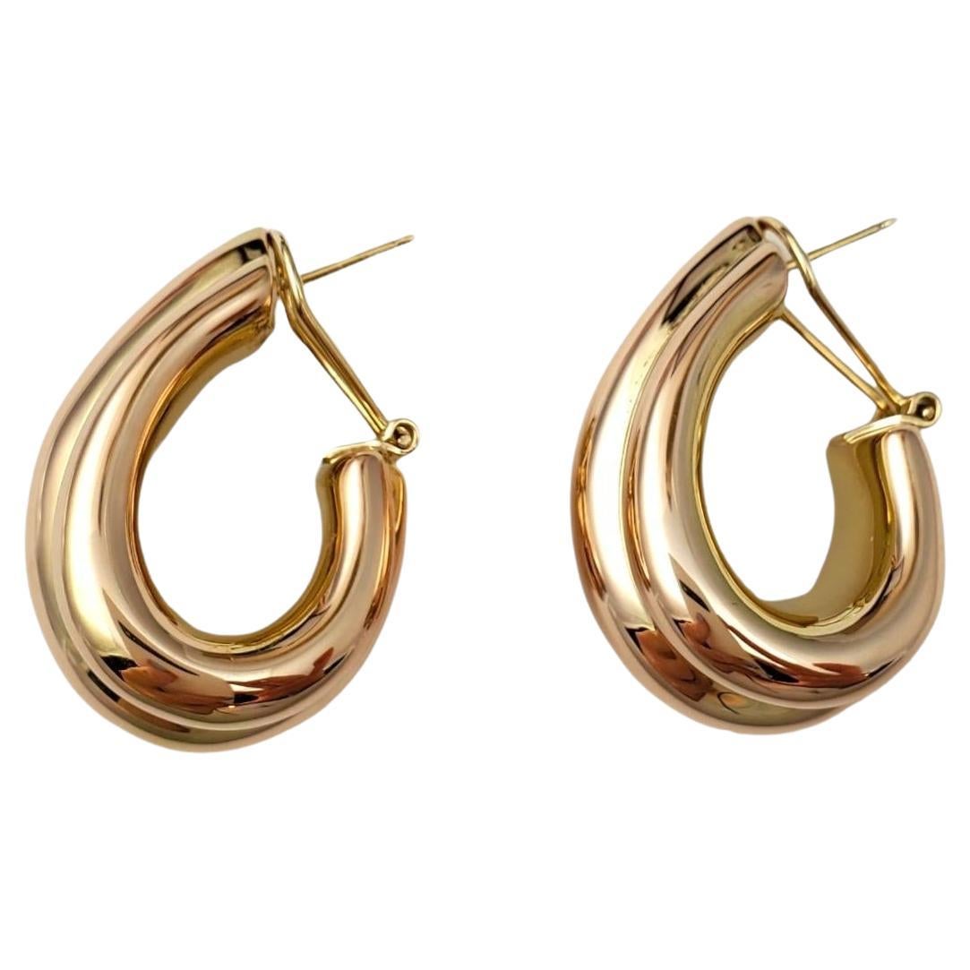 14K Yellow Gold Wide Ribbed Hoop Earrings #16665 For Sale