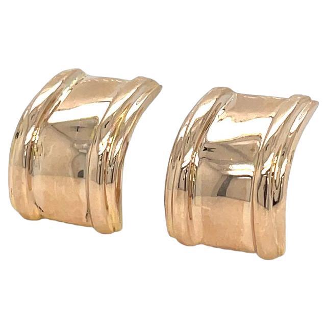 Ribbed J Omega Hoop Earrings 14K Yellow Gold Wide