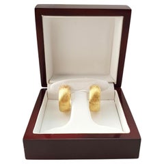 14K Gelbgold Breite strukturierte, Wende-Ohrringe #17285, Wendbare Creolen