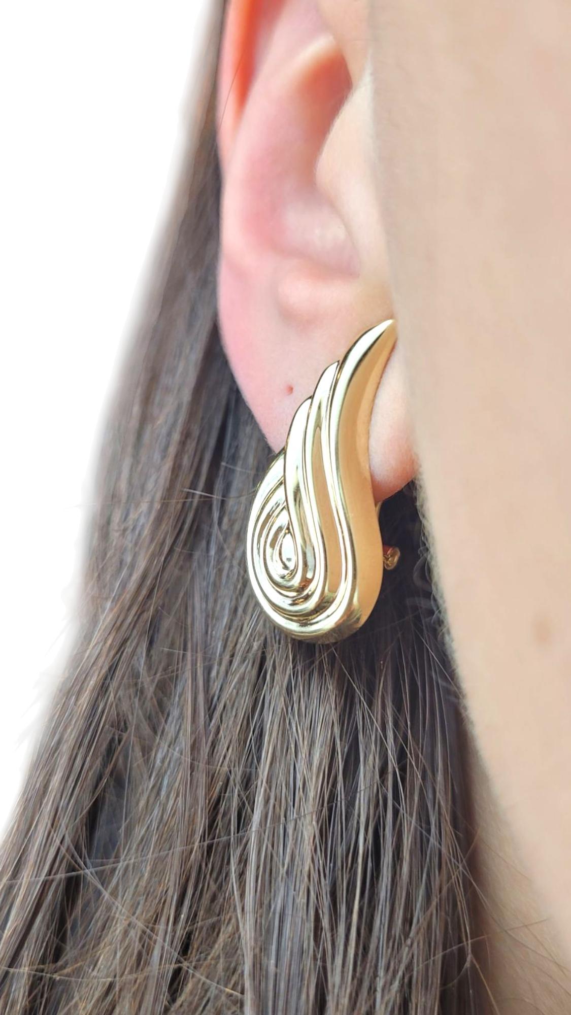 14K Yellow Gold Wings Omega Back Earrings #21085 For Sale 5