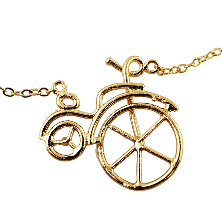 14K Yellow Gold Wire Bike Necklace For Sale at 1stDibs