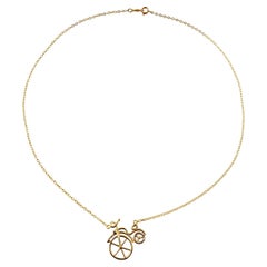 14K Yellow Gold Wire Bike Necklace