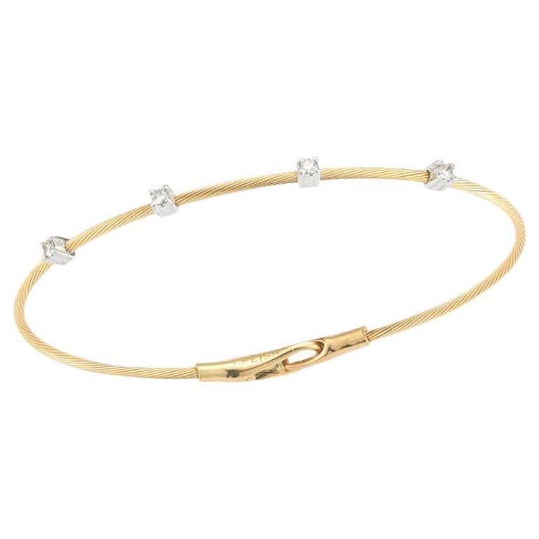 14K Yellow Gold Wire Bracelet with ProngSet Diamonds For Sale at 1stDibs
