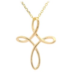 14k Yellow Gold Wire Open Work Infinity Cross Slide Pendant 18" Cable Link Chain