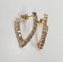 14 Karat Yellow Gold "Wishbone" Diamond Earrings