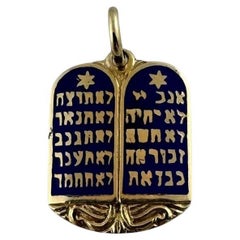 14K Yellow Gold with Blue Enamel Ten Commandments Pendant #19617