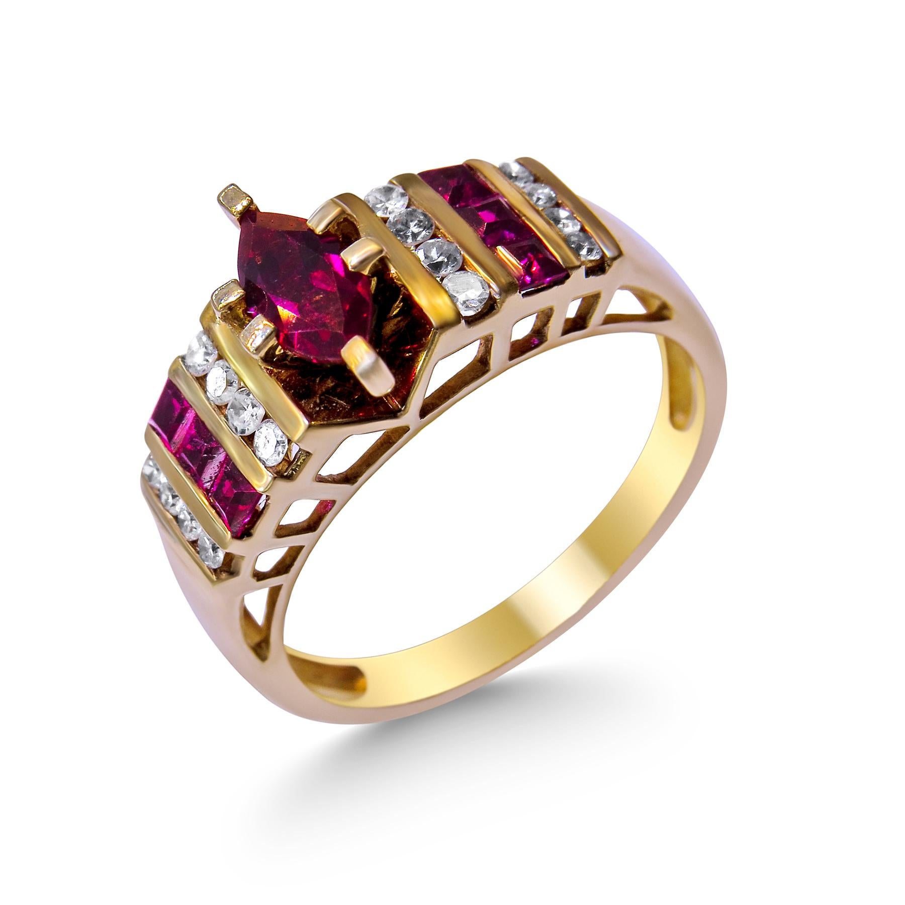 14 Karat Yellow Gold with Diamond and Ruby C.Z Ladies Ring In New Condition For Sale In Jackson Heights, NY