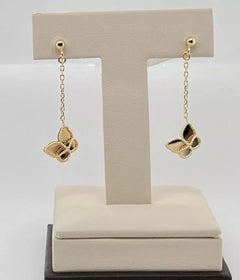14K Yellow Gold Womens Butterfly Dangle/Drop Earrings