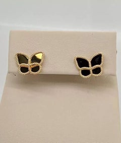 14K Yellow Gold Womens Butterfly Stud Earrings