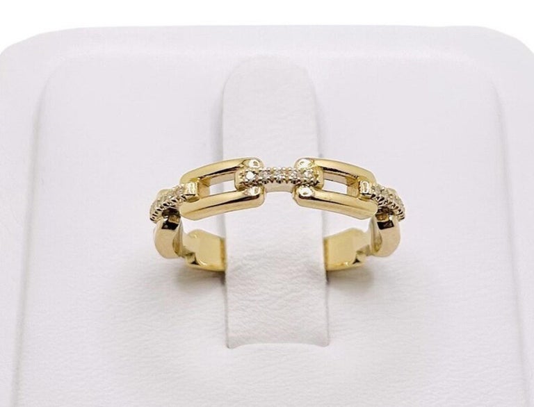 14k Yellow Gold Women's Chain Ring with Diamonds, Total Diamond Weight ...