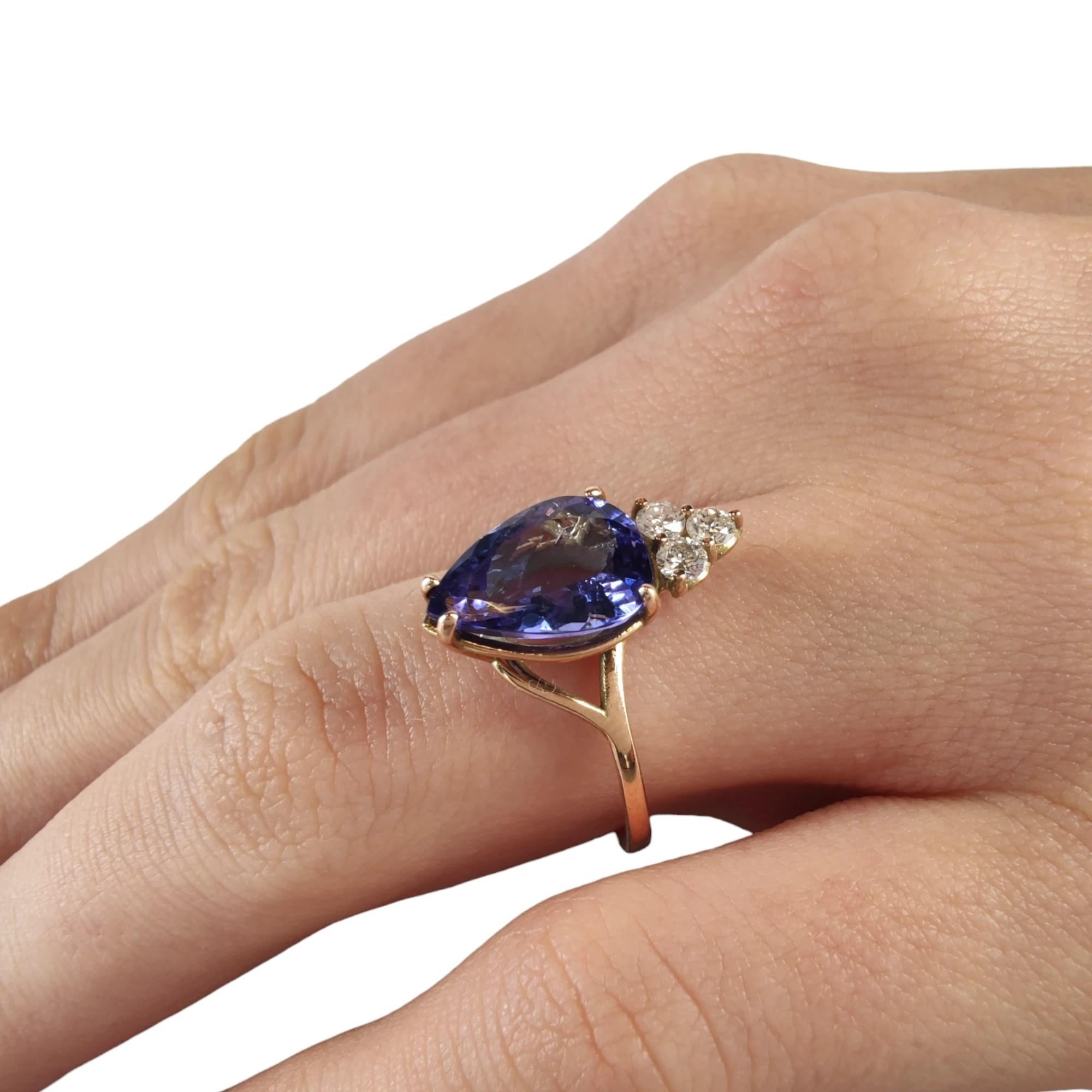 Pear Cut 14K Yellow Gold Women's Ring with 2.84ct Pear-Cut Tanzanite  0.19ct Diamonds