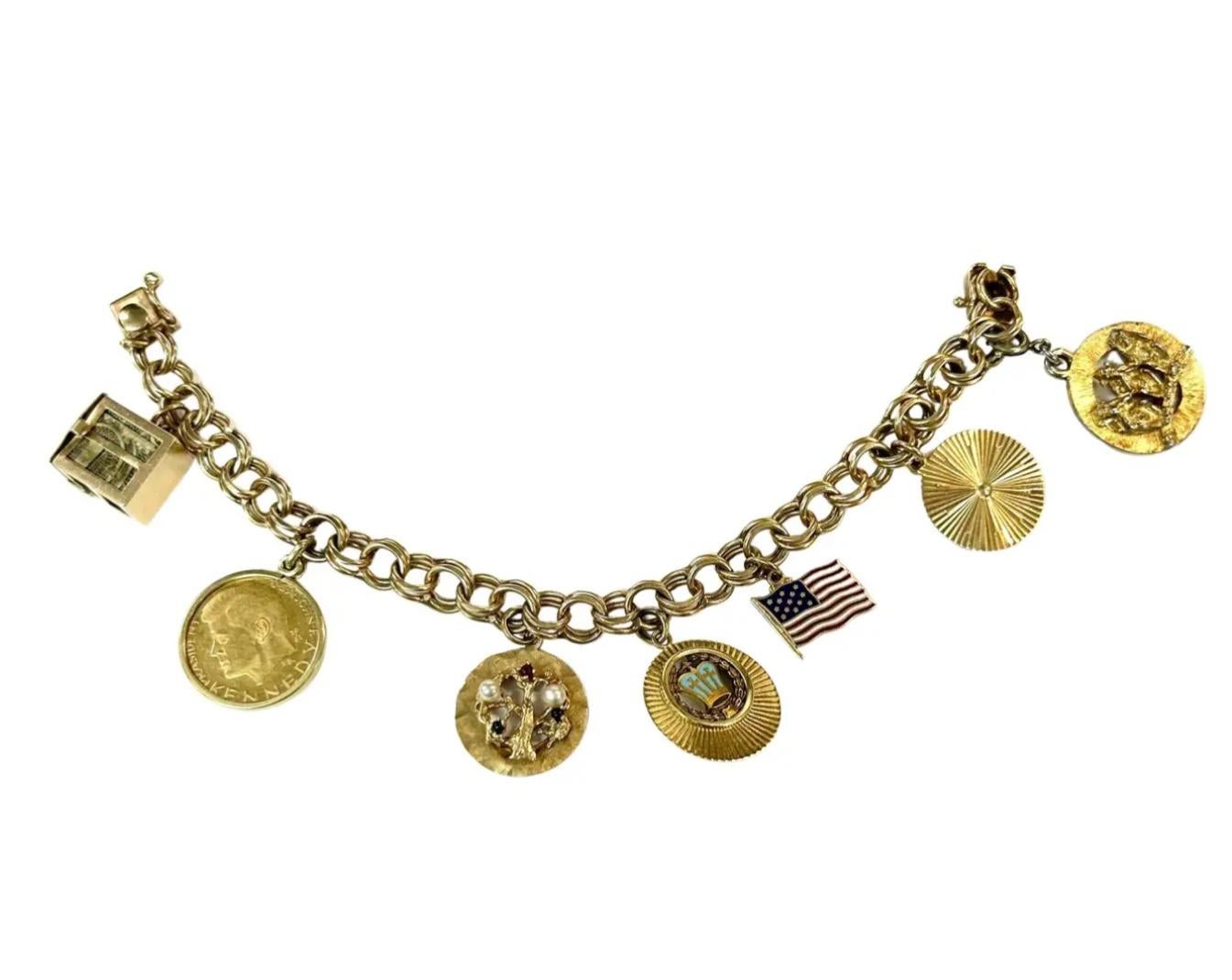 14k Yellow Gold Women’s Vintage Charm Bracelet For Sale 5