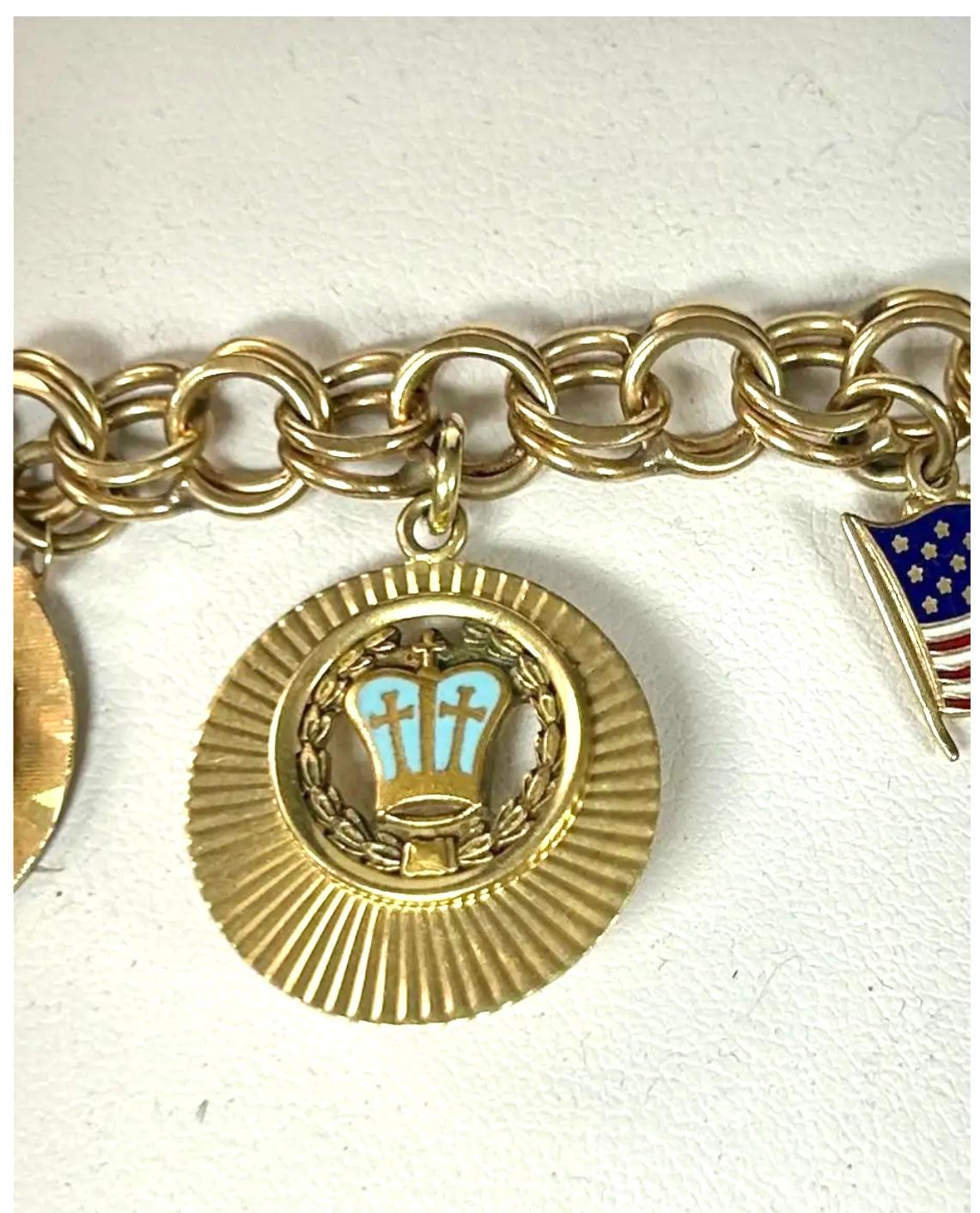 14k Yellow Gold Women’s Vintage Charm Bracelet For Sale 8