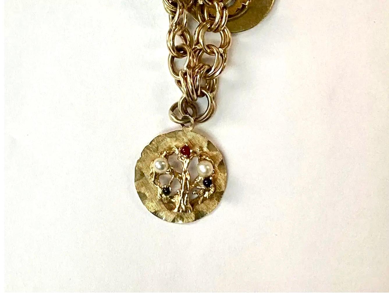 14k Yellow Gold Women’s Vintage Charm Bracelet For Sale 9