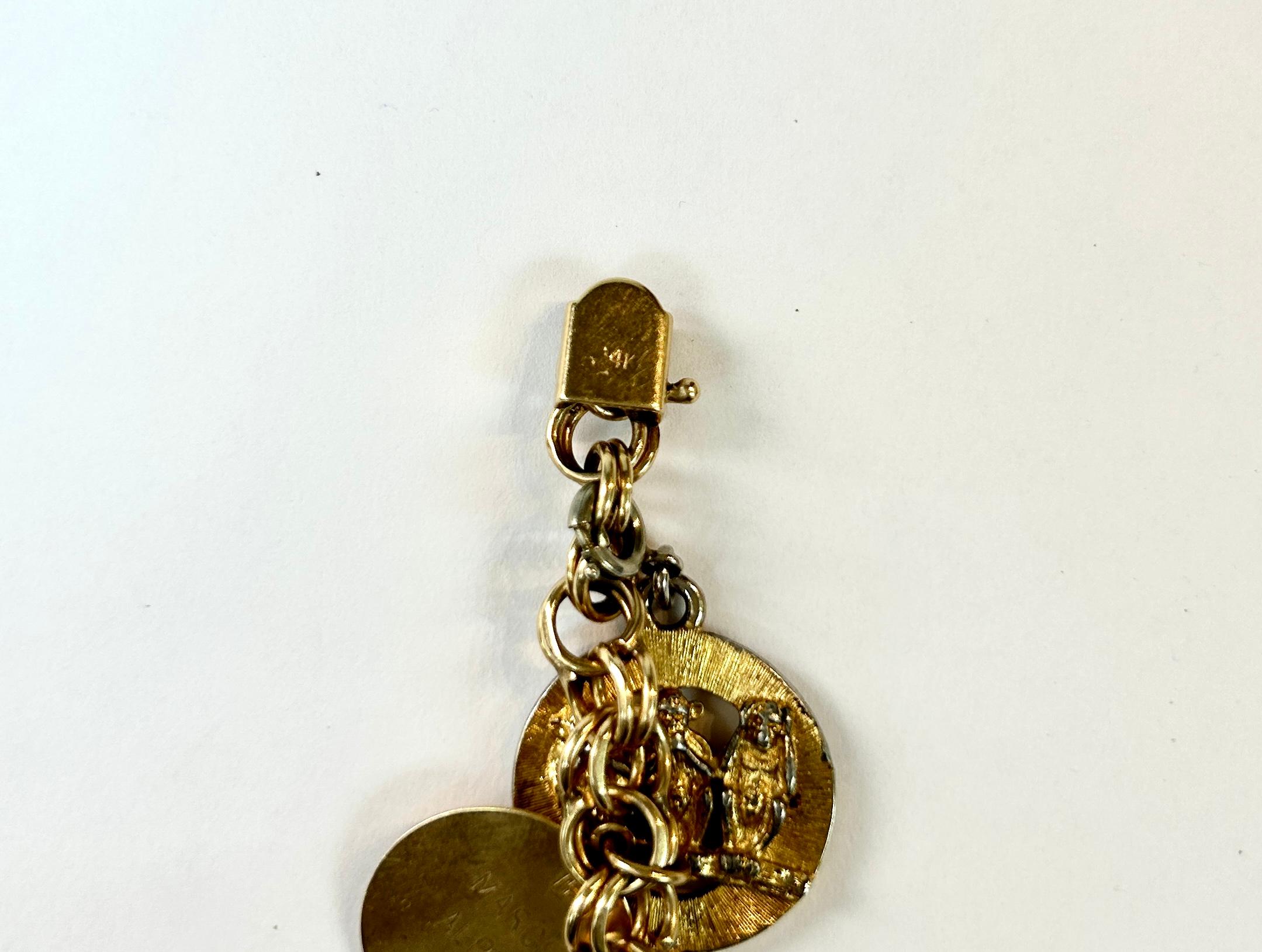 14k Yellow Gold Women’s Vintage Charm Bracelet For Sale 2