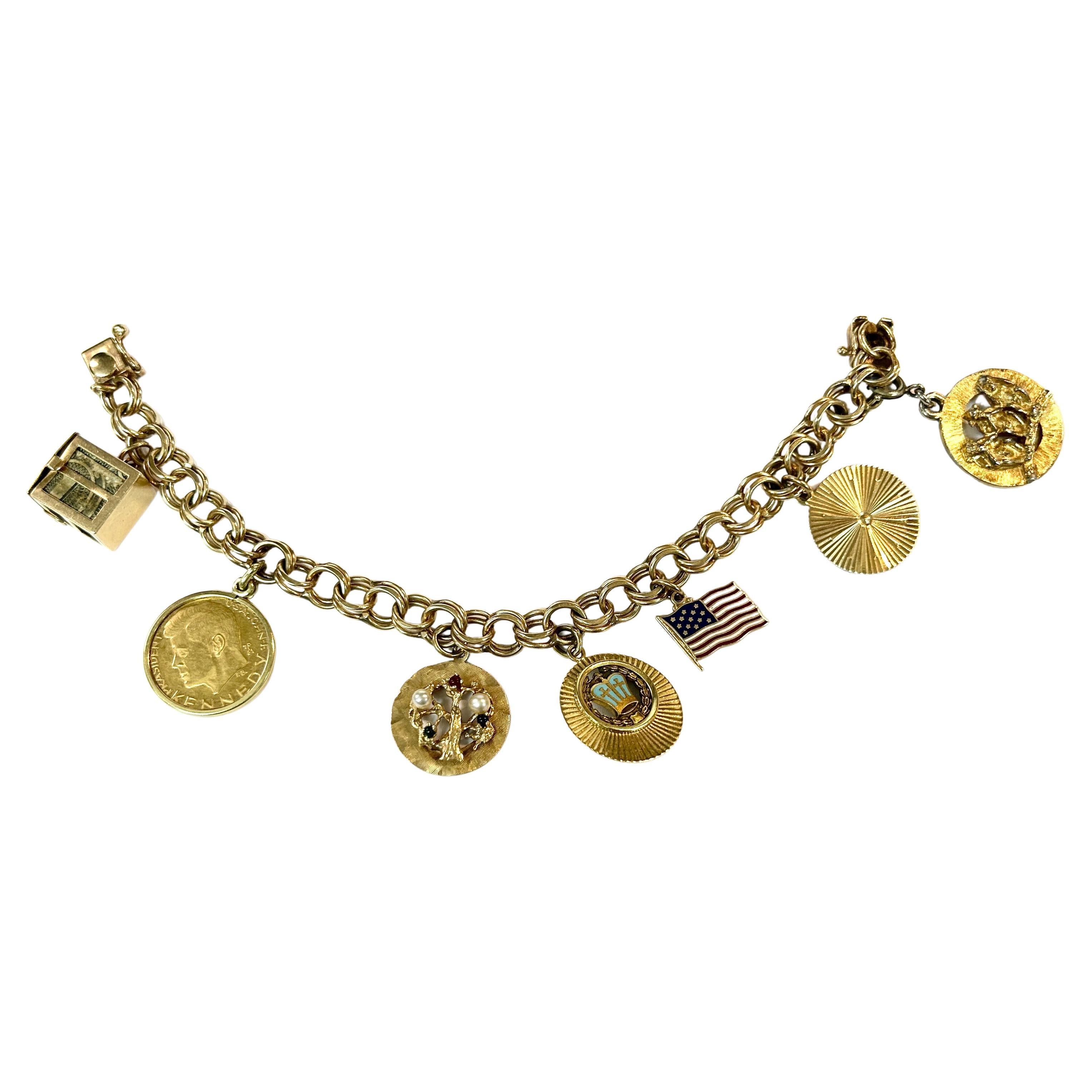 Bracelet de breloques vintage pour femmes en or jaune 14K