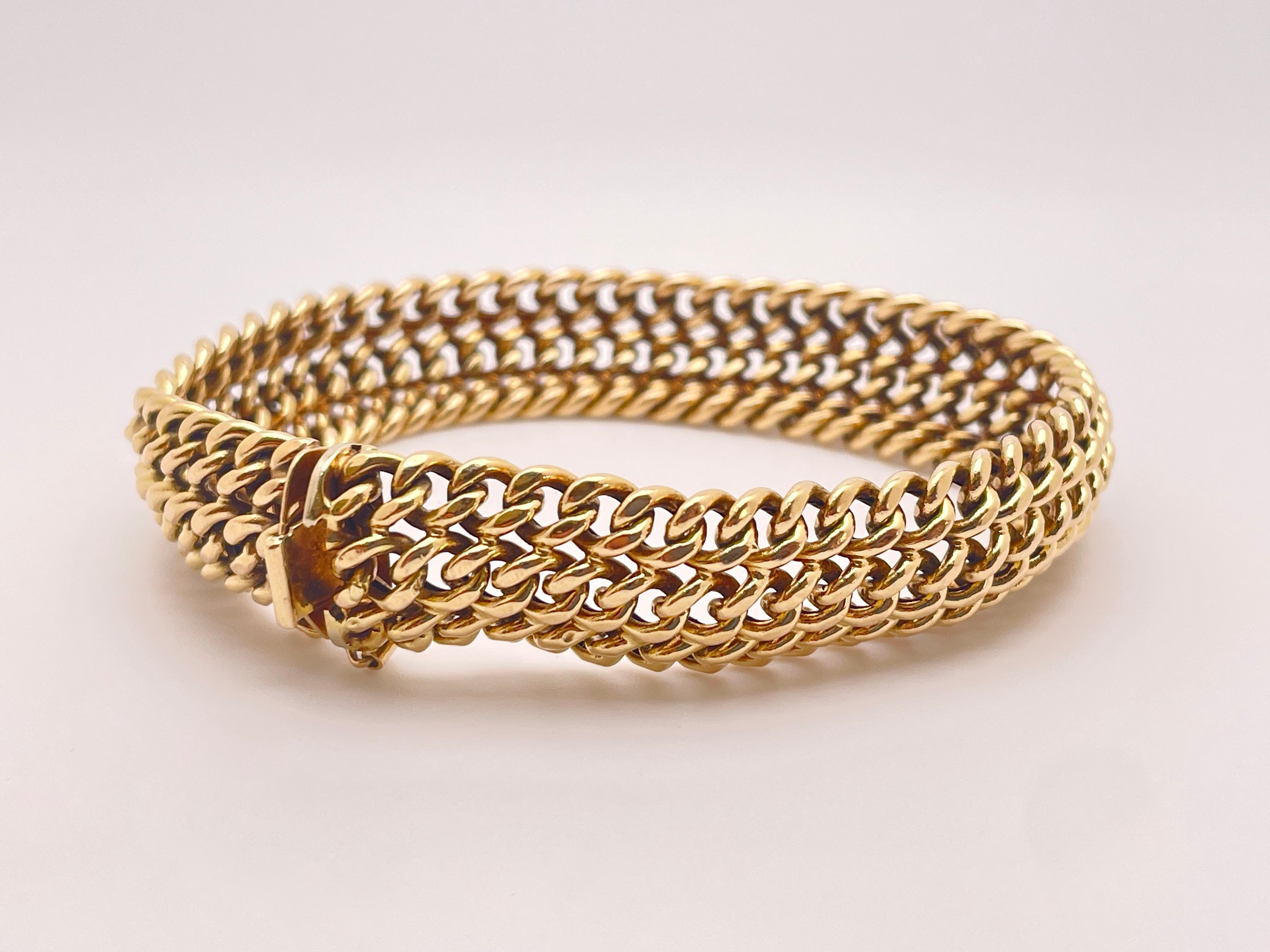 Bracelet souple à maillons tressés en or jaune 14K Excellent état - En vente à Westport, CT