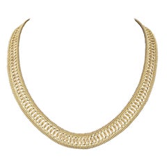 Gewebte Gliederhalskette aus 14 Karat Gelbgold mit Saphiren im Cabochon-Schliff