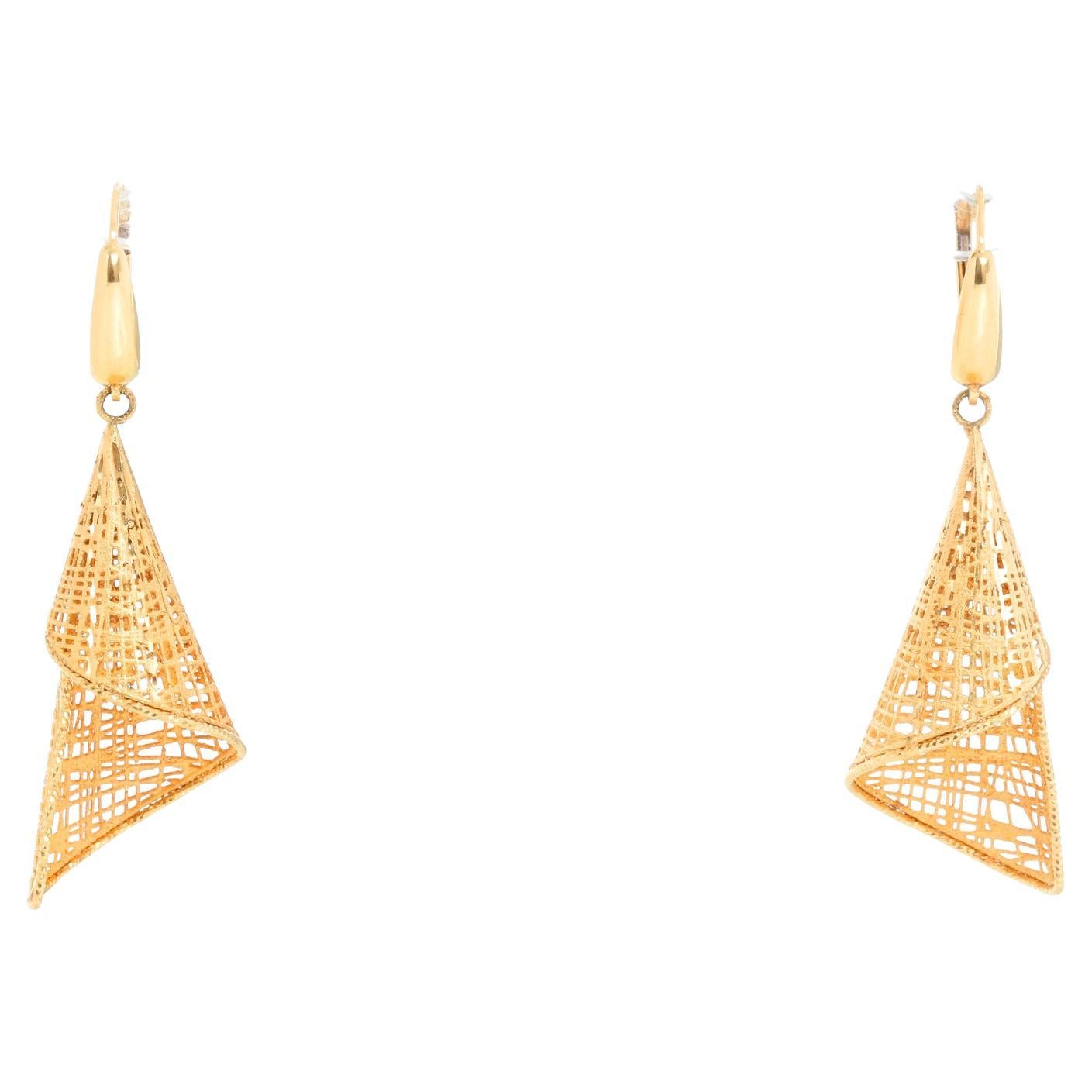 14k Yellow Gold Woven Twirl Earrings For Sale