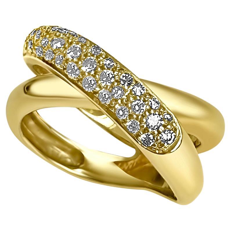  Bague croisée « X » en or jaune 14 carats avec pavé de diamants  par Manart en vente