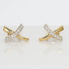 14K Yellow Gold X Shape Diamond Earrings 8.1g