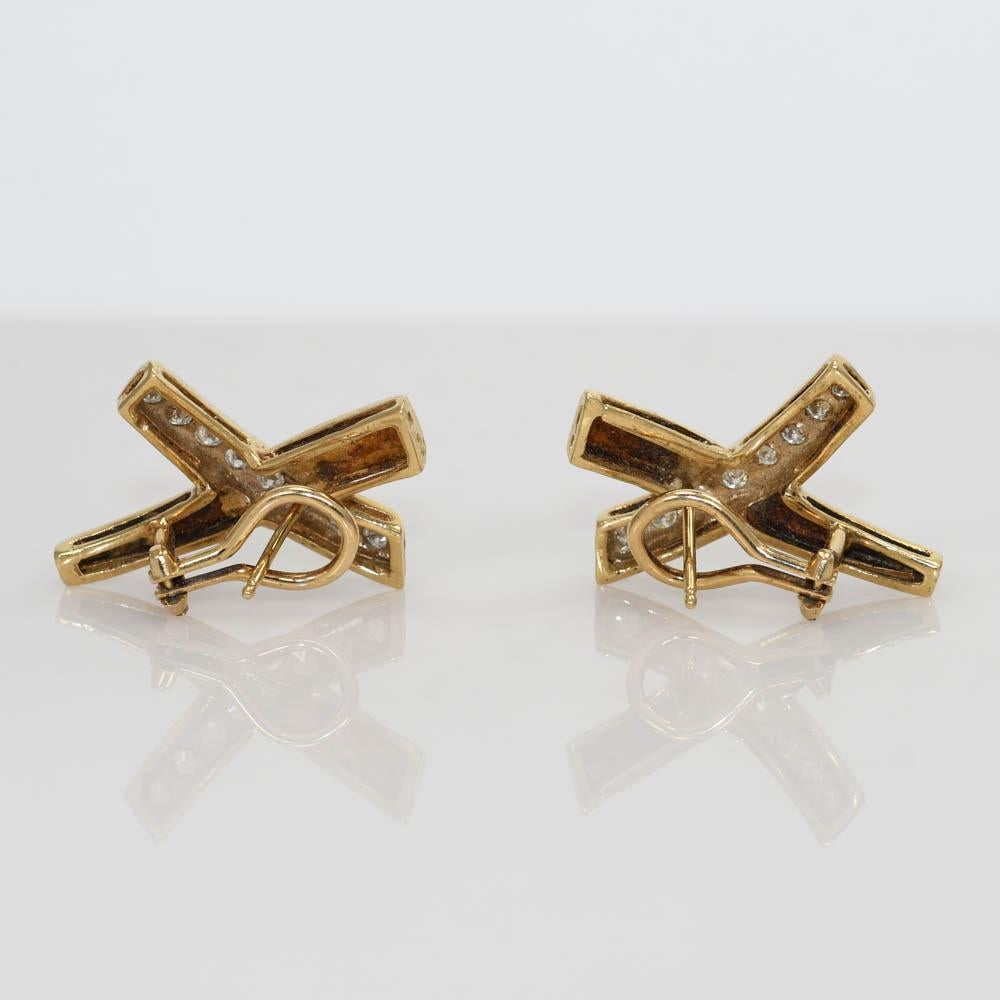 14K Yellow Gold X Shape Diamond Earrings 8.1g In Excellent Condition For Sale In Laguna Beach, CA