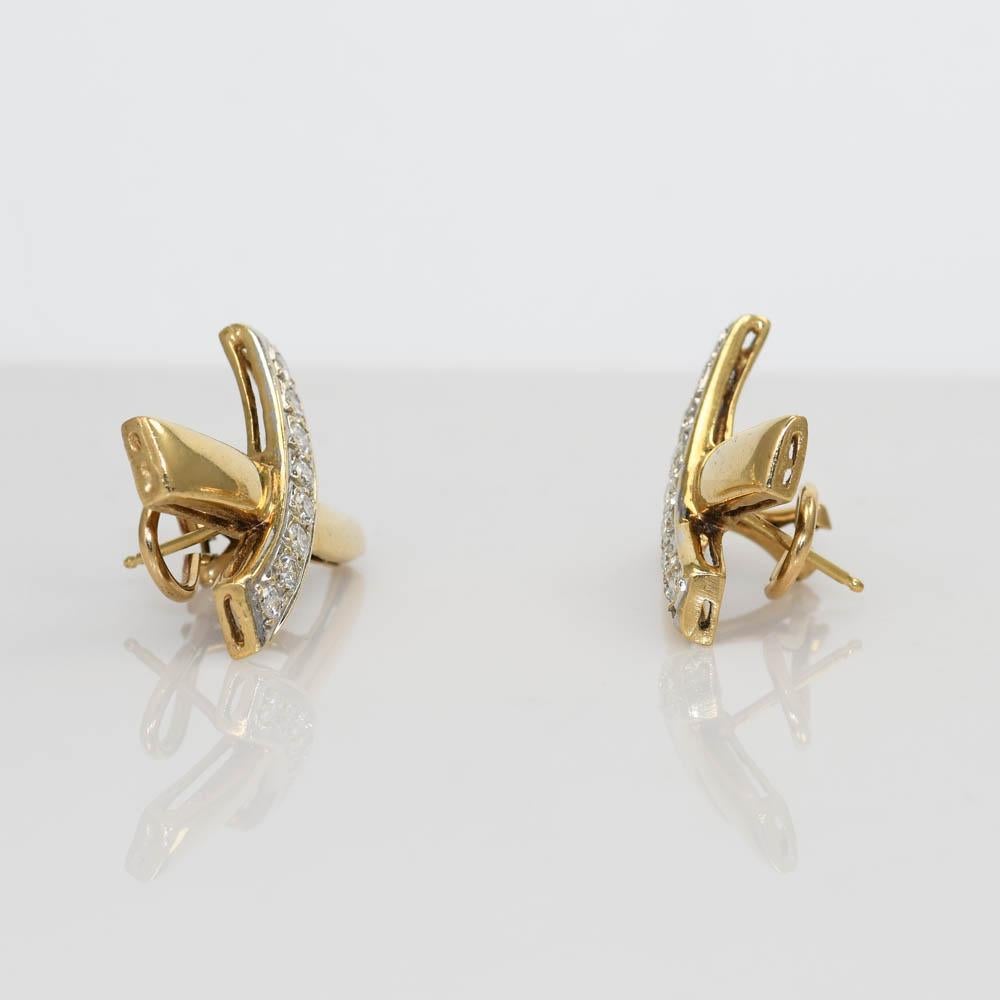 Women's or Men's 14K Yellow Gold X Shape Diamond Earrings 8.1g For Sale