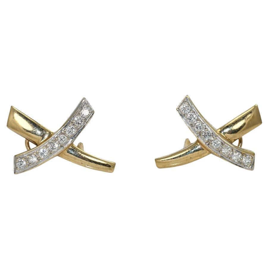 14K Yellow Gold X Shape Diamond Earrings 8.1g