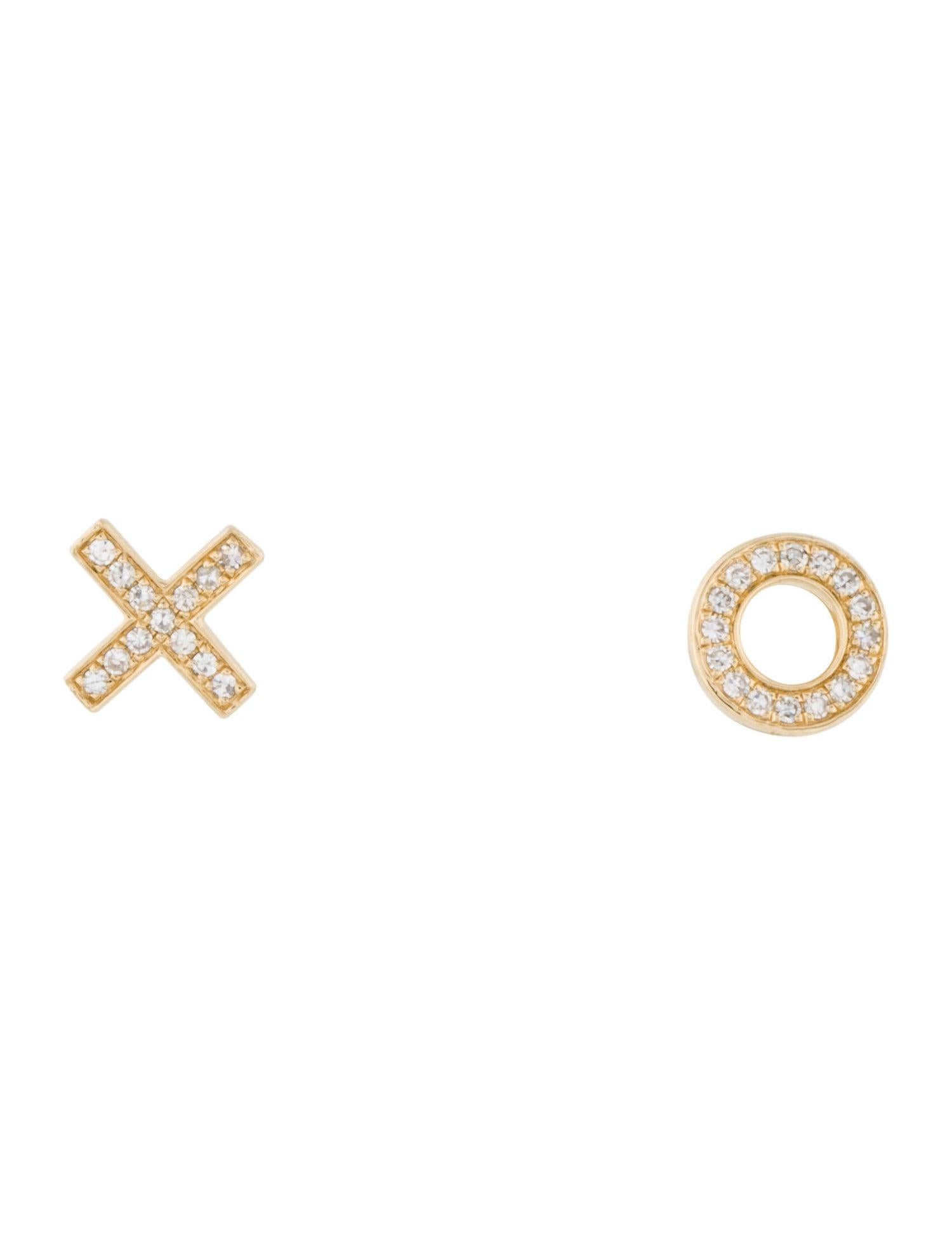 XO Love Diamond Stud Earrings: Crafted of real 14k gold, these popular XO Love Diamond Stud shape earrings feature 29 natural white sparkling diamonds approximately 0.08 ct. Certified diamonds. Diamond Color & Clarity GH-SI1 Measures approximately