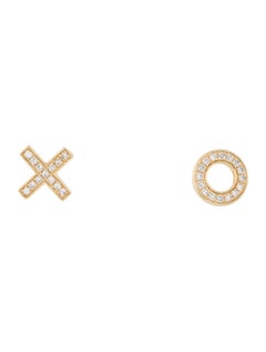 14K Yellow Gold XO Diamond Stud Earrings for Her