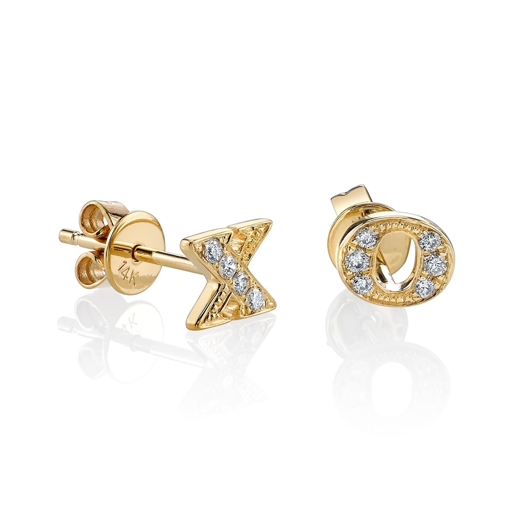 These 14k yellow gold earrings from celebrity favorite L.A designer, Sydney Evan are cool and chic. 
White diamonds totaling 0.09 carats give these delicate earrings a hint of sparkle and add just the kind of subtly luxurious detail that Evan is