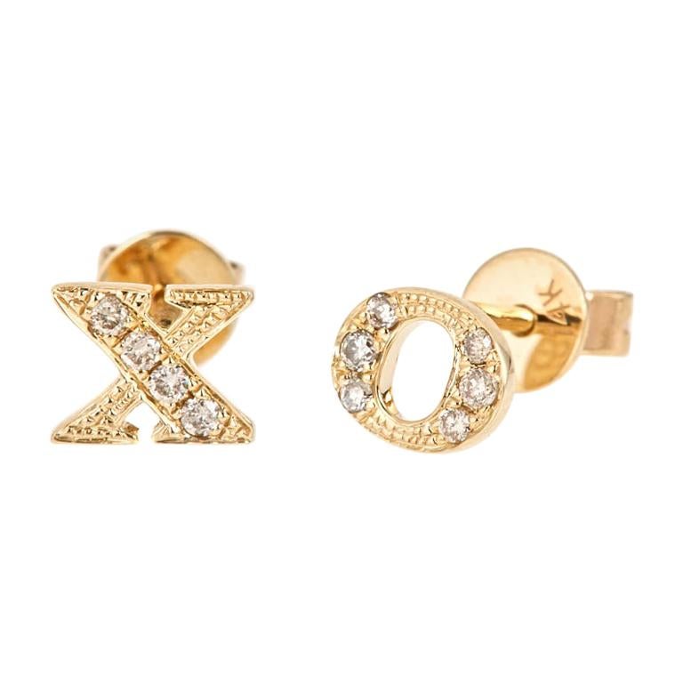 14K Yellow Gold XO Diamond Stud Earrings