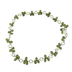 14K Yellow Gold Yellow Green Peridot Briolette Beaded Choker Necklace  #19499