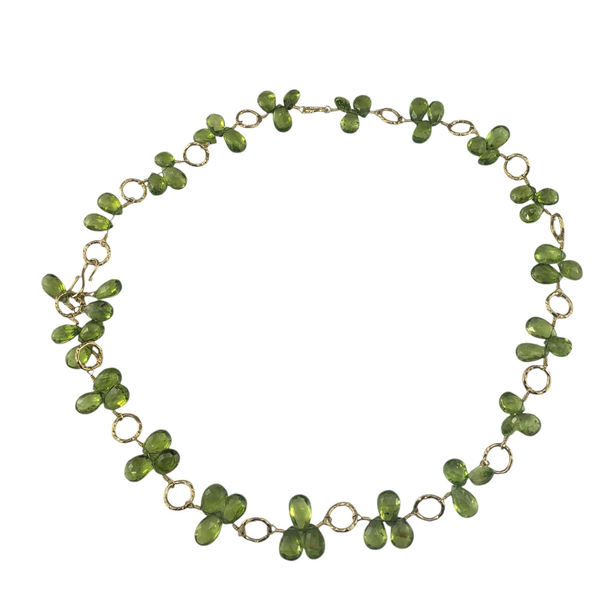 Contemporary 14K Yellow Gold Yellow Green Peridot Briolette Beaded Choker Necklace  #19499 For Sale
