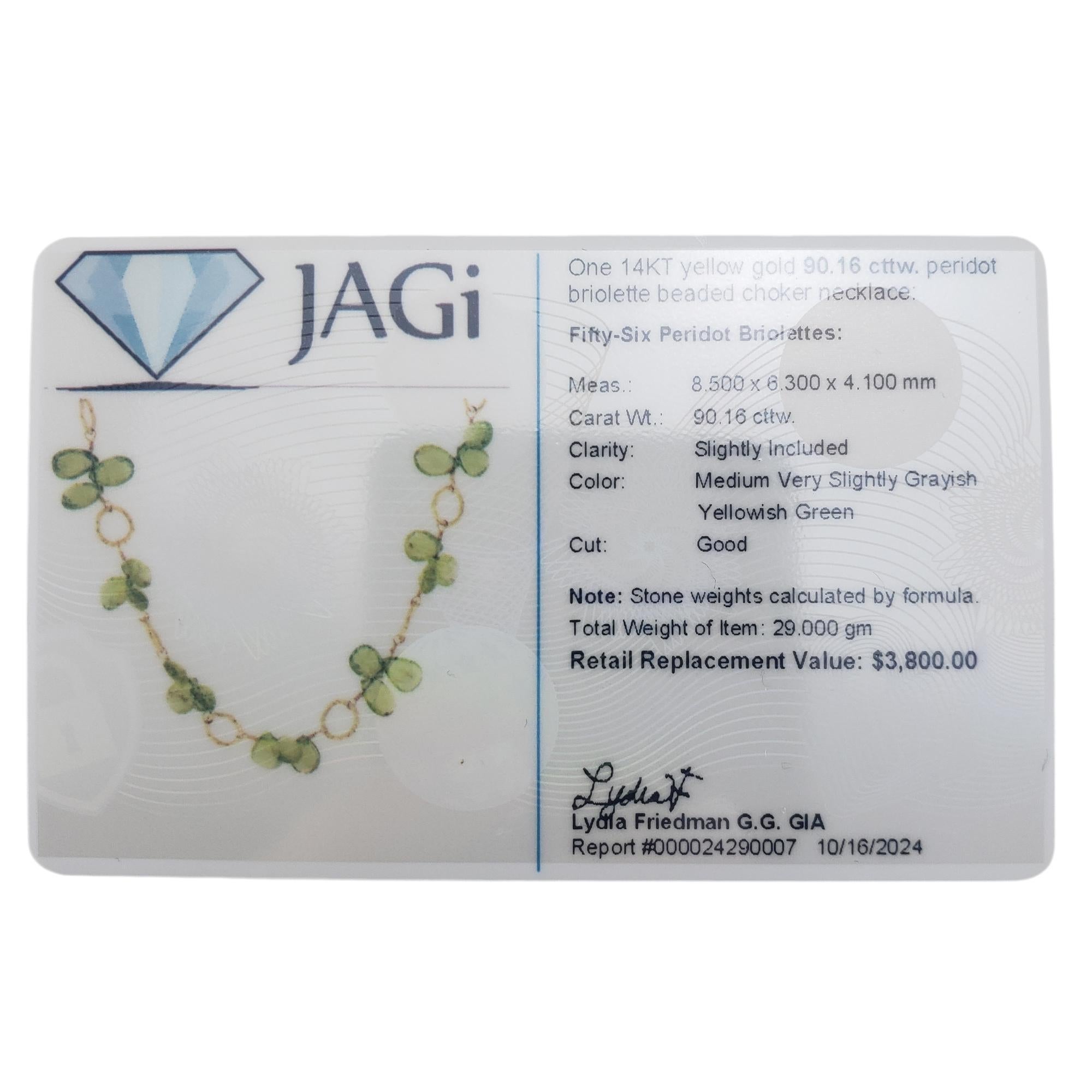 14K Yellow Gold Yellow Green Peridot Briolette Beaded Choker Necklace  #19499 For Sale 3