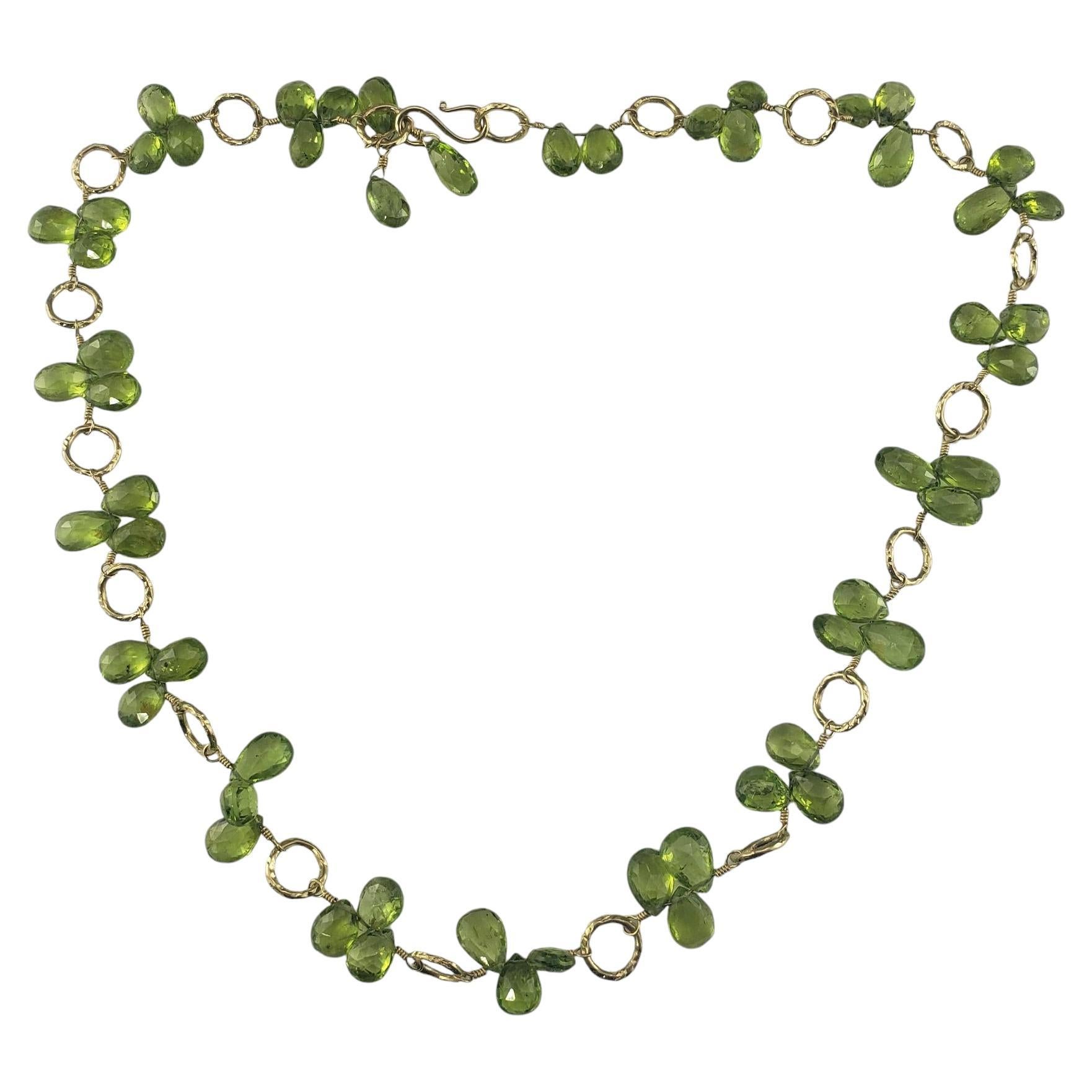14K Gelbgold Gelbgrüner Peridot Briolette Perlen Choker Halskette  #19499