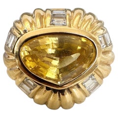 14K Yellow Gold Yellow Sapphire and Diamond Fluted Cocktail Ring