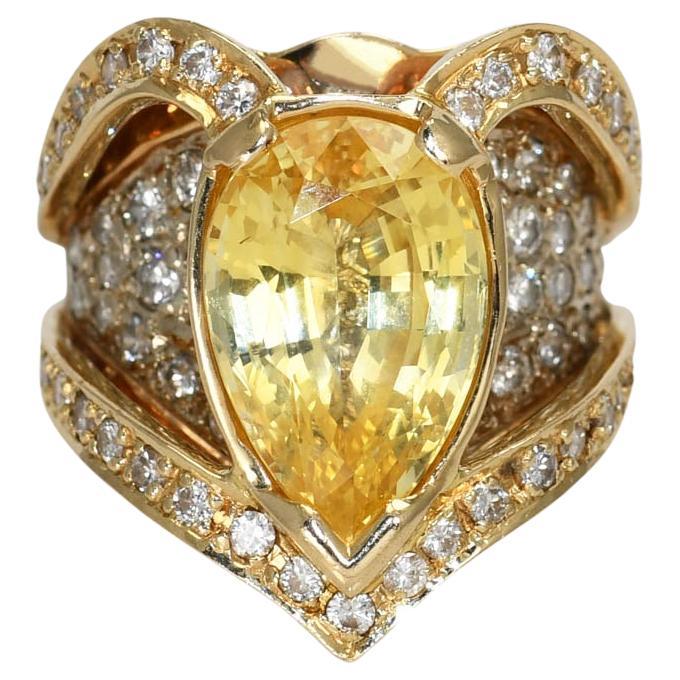 14K Yellow Gold Yellow Sapphire & Diamond Ring, 10ct Sapphire, 2.50tdw