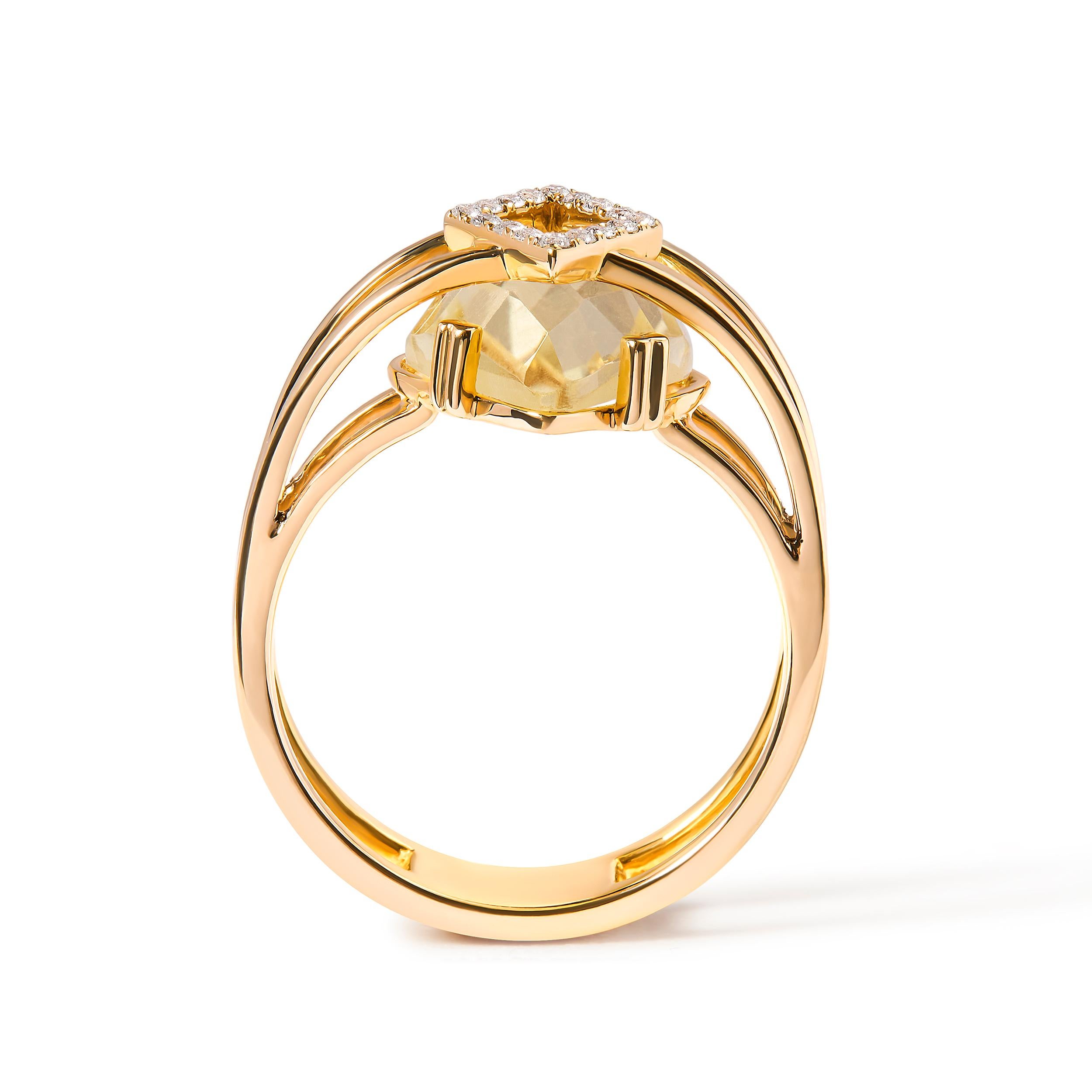 Discover the allure of sophistication with this magnificent cocktail ring, cradling a 15x15 mm marquise-cut yellow topaz at its heart. Natural yet color-enhanced through expert treatment, this gemstone dazzles with a checkerboard faceting that