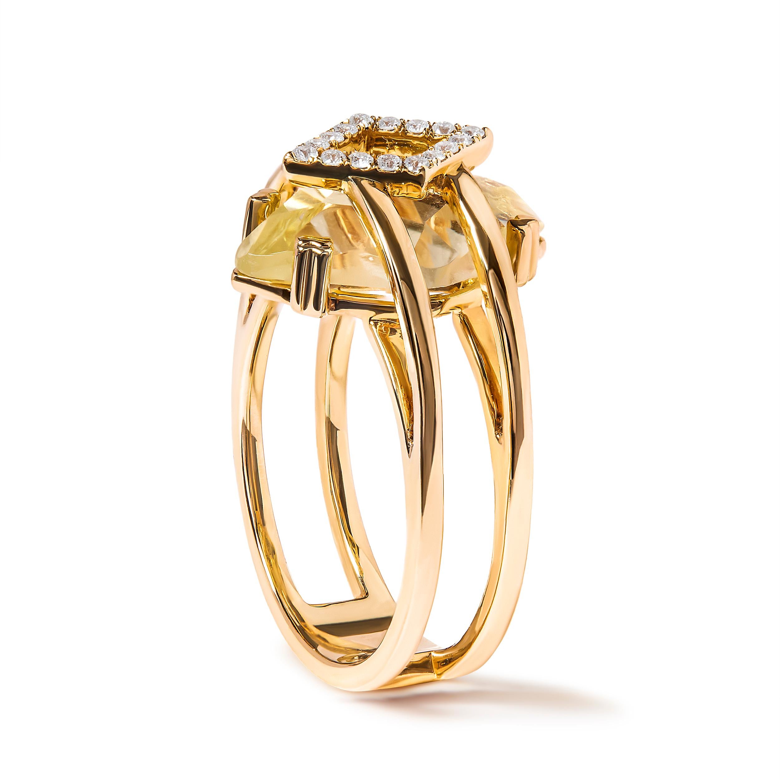 Modern 14K Yellow Gold Yellow Topaz and Diamond Accent Statement Cocktail Ring For Sale