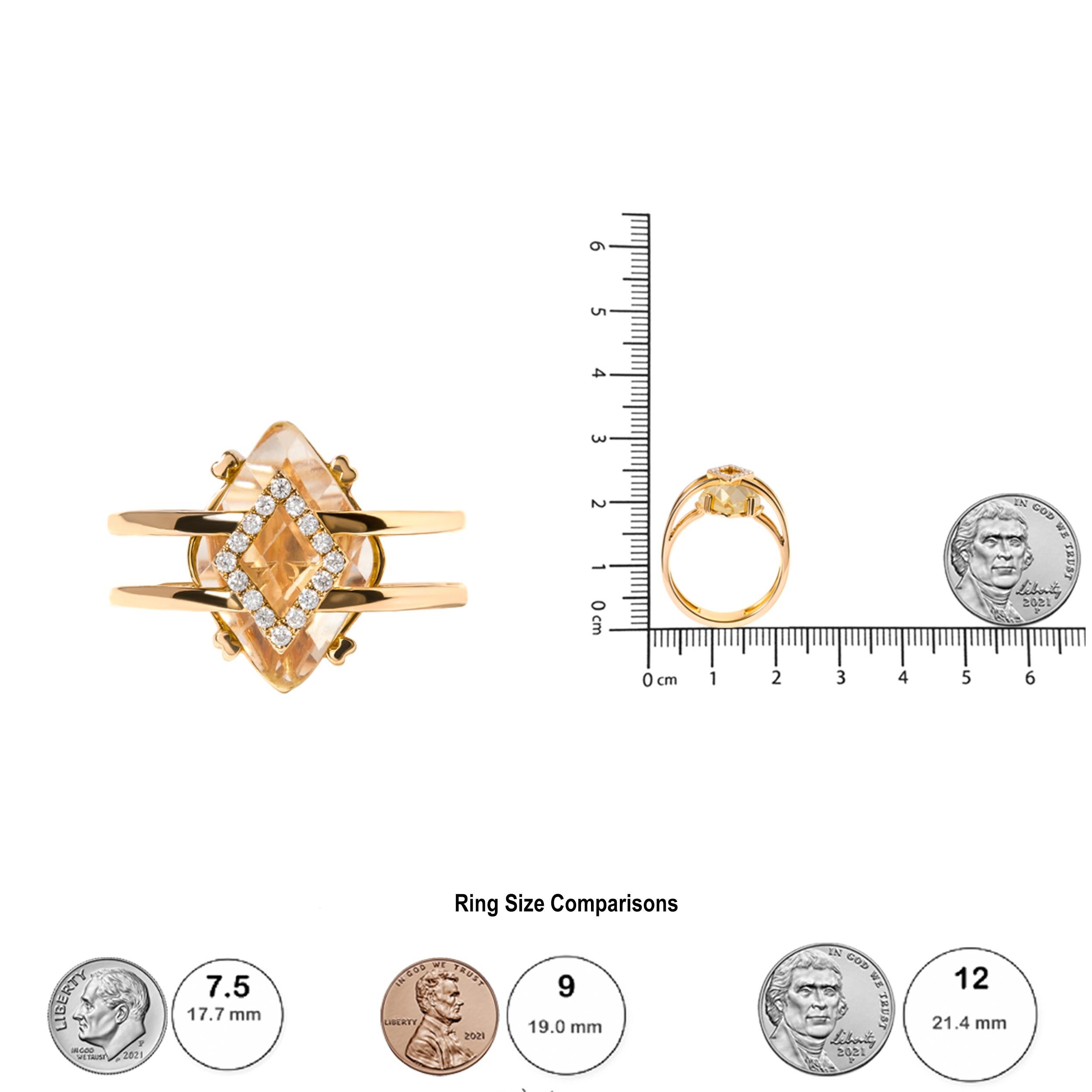 Marquise Cut 14K Yellow Gold Yellow Topaz and Diamond Accent Statement Cocktail Ring For Sale