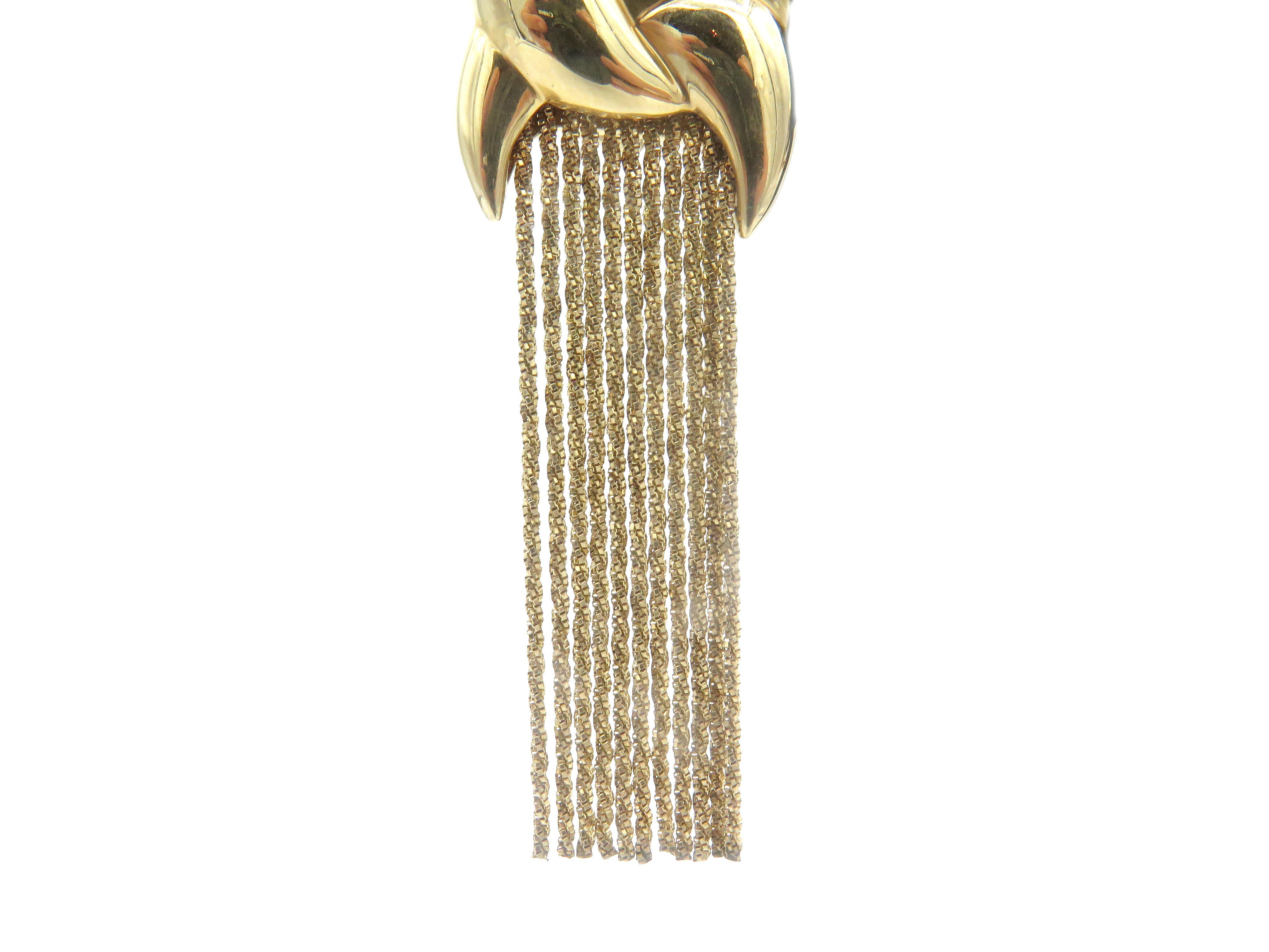 Yuri Ichihashi 14K yellow gold interlace flat-tassel earrings crescent interlocked links. This, flat tassel earring are 2.5